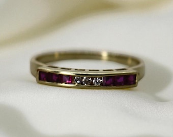 Vintage Ruby & Diamond Half-Band Ring in 14k Gold