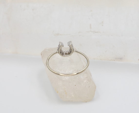 Vintage Diamond Horseshoe Ring in 14k White Gold … - image 6