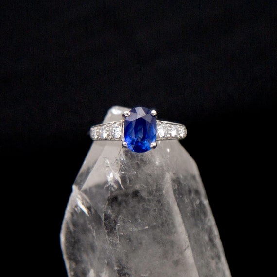 Sapphire and Diamond Ring in Platinum Sapphire an… - image 8