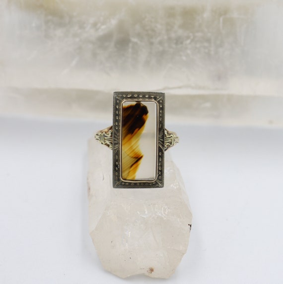 Art Deco Dendritic Picture Agate Moss Agate 10k W… - image 4