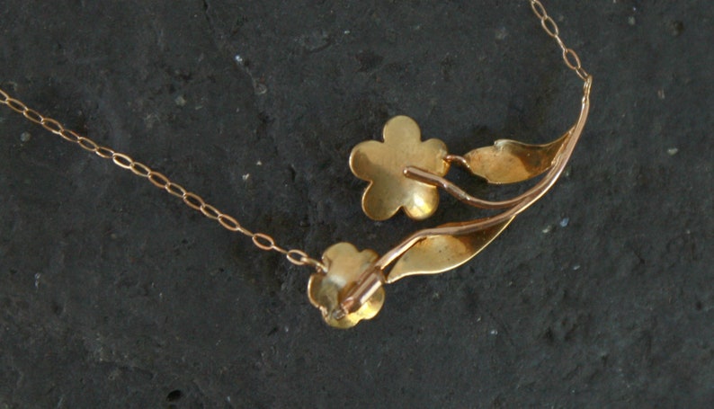 Antique Art Nouveau Double Daisy Flower Necklace in 15k Gold on 14k Yellow Gold 16 Chain JL507