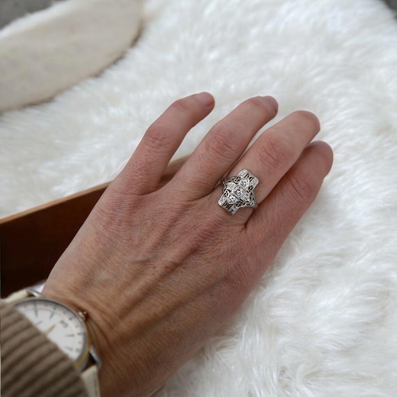 Art Deco Diamond Dinner Ring - image 7