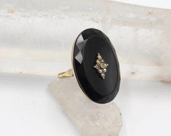 ヴィンテージ 14k オニキス & フェイクパール リング - 1930 年代