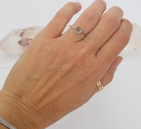 Vintage Diamond Horseshoe Ring in 14k White Gold … - image 2