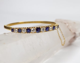 14k Gold Victorian Sapphire and Diamond Bangle Bracelet - DK201