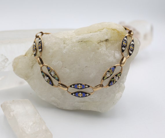 Victorian Swiss Enamel Bracelet in 9.8MM Wide - D… - image 1