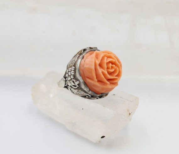 Carved coral ring deals