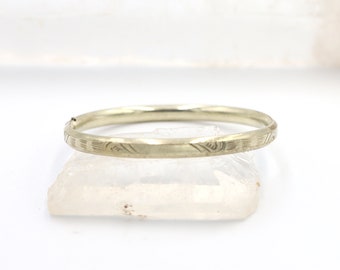 Art Deco Childs Bangle Bracelet White Gold Plated Small Wrist Size 5 or Smaller White Gold Plated - JL1054