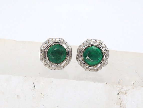 Vintage Emerald Studs 1.00 ct Total Weight in 14k… - image 1