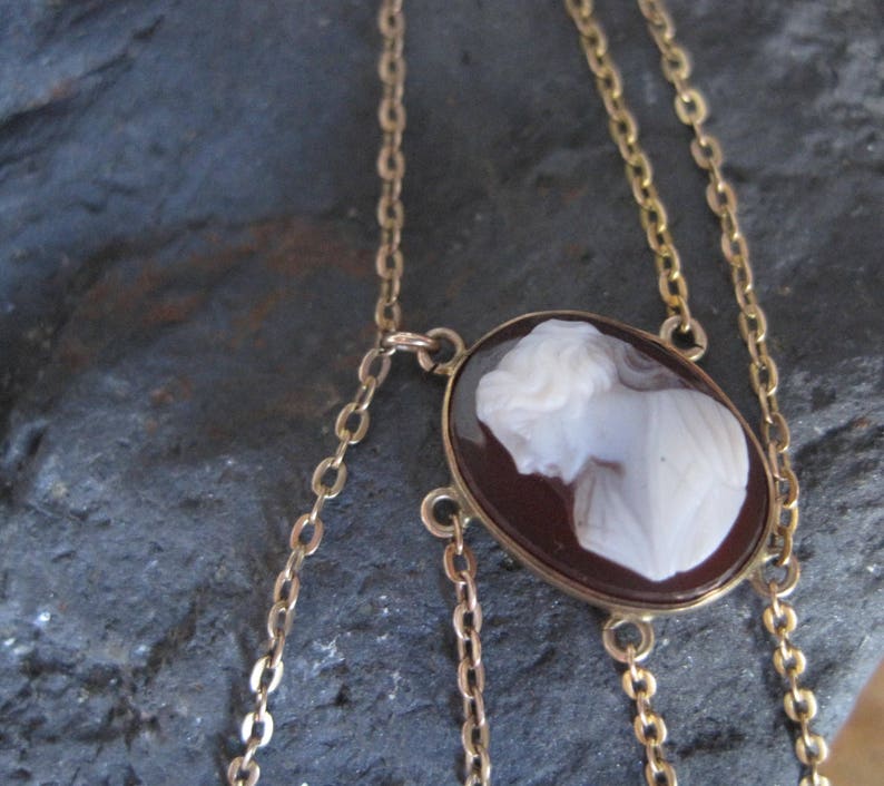 Cameo Necklace Victorian Festoon Necklace in 9k Yellow Gold Etsy
