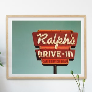 Retro Drive-In Restaurant Sign Photography Art Print, Vintage Restaurant Sign, Old Neon Drive-In Sign