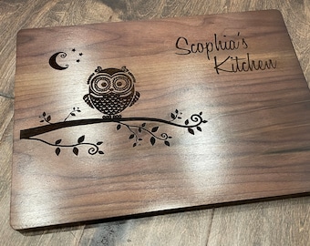 Personalized Owl Cutting Board Mother's Day Housewarming Gift Laser Engraved Gift for Mom Birthday Kitchen Art Home Decor Mother