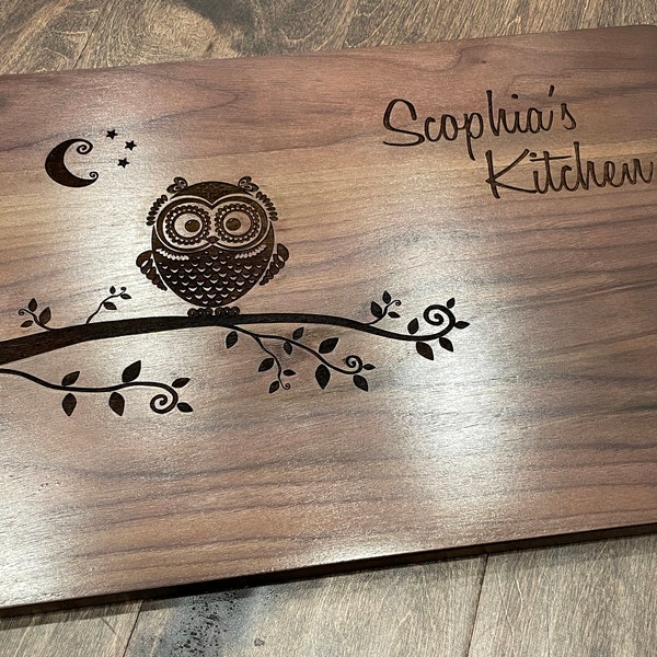 Personalized Owl Cutting Board Mother's Day Housewarming Gift Laser Engraved Gift for Mom Birthday Kitchen Art Home Decor Mother