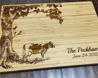 Cow Cutting Board with personalization Dairy Cow or Angus Steer Bovine Bull Cow