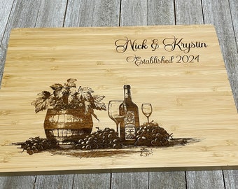 Wine-Themed Cutting Board | Wine Barrel, Glasses, & Bottles Design | Kitchen Gift | Wine Enthusiast |Wine Connoisseur | Culinary Art