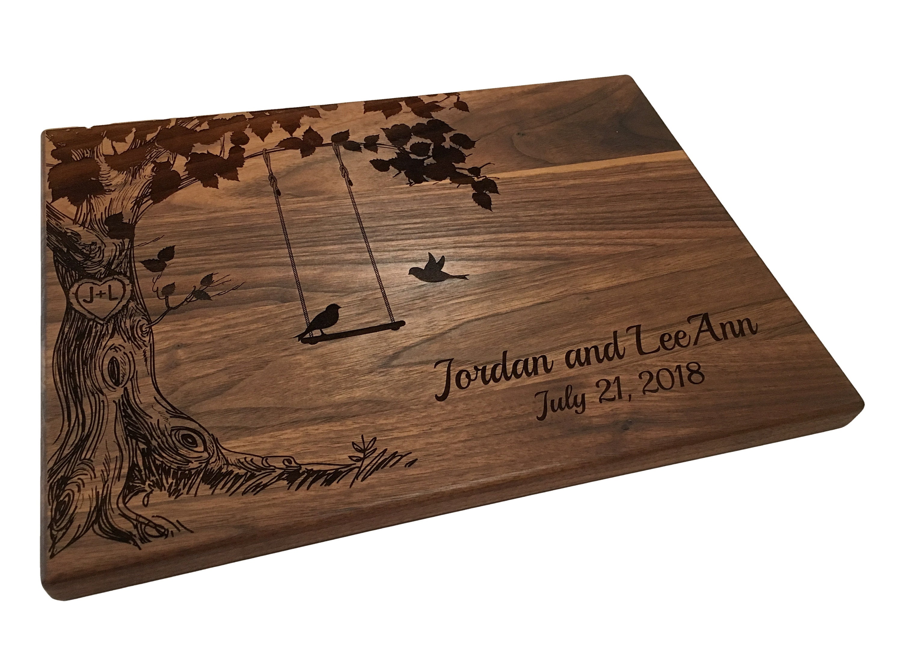 Personalized Wood Cutting Board Love Birds on a Swing ...