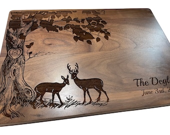 Personalized Cutting Board, Buck and Doe Deer, Custom Wedding Gift, New Home Gift, Anniversary Gift, Antlers, Hostess Gift, Deer Hunters