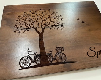 Personalized Cutting Board with Bikes and Tree