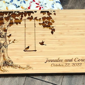 Personalized Cutting Board, Custom Wedding Gift, Love Birds on Swing, Anniversary Gift, Chopping Block, Gift for Couple, Bridal image 9