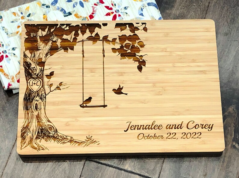 Personalized Cutting Board, Custom Wedding Gift, Love Birds on Swing, Anniversary Gift, Chopping Block, Gift for Couple, Bridal image 9