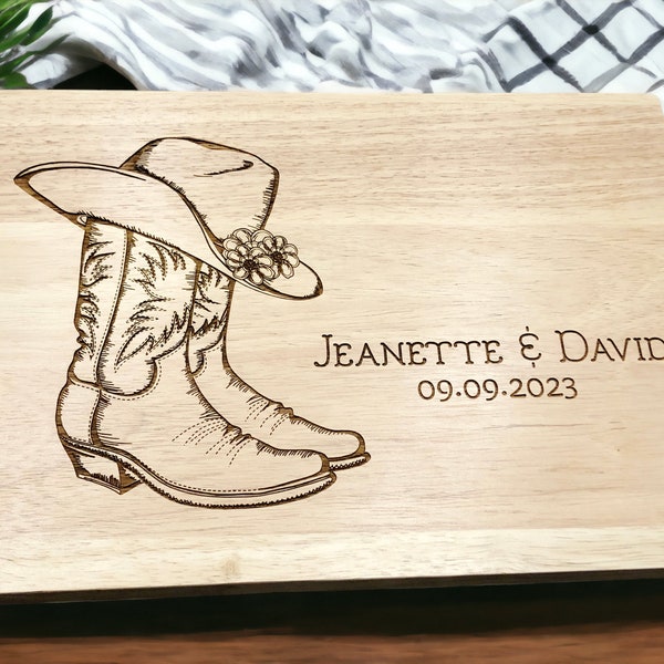Personalized Cutting Board, Cowboy Boots, Cowboy Hat, Rustic Cutting Board, Country Wedding, Rustic Wedding, Western cutting Board