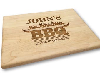 Custom BBQ Cutting Board Dad Gift Father's Day Gift Backyard Grilled to Perfection Man Gift Bull Horns Flames Personalized Gift