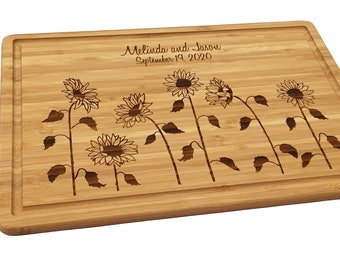 Personalized Cutting Board with Sunflowers Custom Cutting Board Kitchen Art Housewarming Gift Mother's Day Bridal Shower Wedding Gift