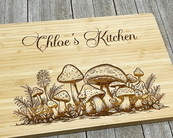 Mother's Day Gift | Personalized Mushroom Cutting Board | Custom Engraved Kitchen Gift | Gift for Mom Birthday |  Kitchen Art
