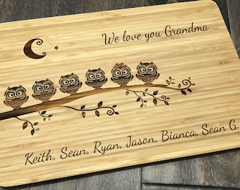 Mother's Day gift for Grandma Memaw Nana Mom Personalized Cutting Board with Owls