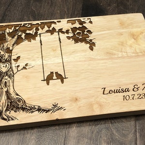 Personalized Cutting Board, Cats on Swing, Custom Cheese Board, Wedding Gift, Anniversary, Bridal Shower, Cat Lover Gift , New Home