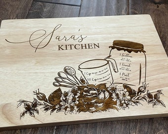 Personalized Cutting Board | Kitchen Conversion Chart | Mason Jar & Veggie Design | Kitchen Gift