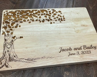 Personalized Cutting Board, Custom Cheese Board, Tree with Heart, Initials on Tree, Chopping Block, Wedding Gift, Retirement, Anniversary,