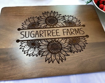Personalized Cutting Board with Sunflowers Custom Cutting Board Kitchen Art Housewarming Gift Mother's Day Bridal Shower Wedding Gift