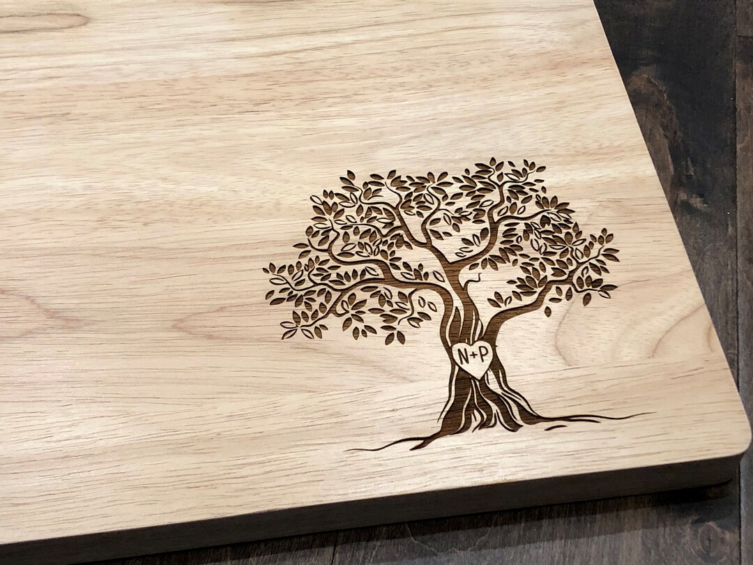 Personalized Cutting Board Tree With Heart Initials on Tree Etsy