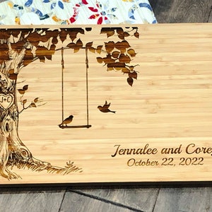 Personalized Cutting Board, Custom Wedding Gift, Love Birds on Swing, Anniversary Gift, Chopping Block, Gift for Couple, Bridal image 10
