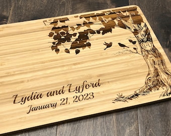 Personalized Cutting Board, Living Tree, Family Tree, Custom Cheese Board, Wedding, Anniversary, New Home Gift, Tree with Heart, Newlyweds
