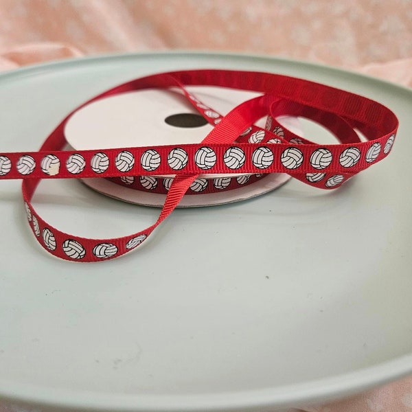 3/8" Red Volleyball Printed Grosgrain Ribbon - 2 Yards - Hair Accessories, Crafts, Sewing
