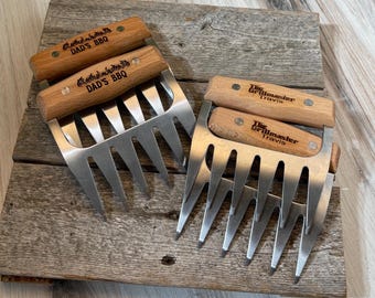 Personalized BBQ Meat Claw Shredders, Wooden Meat Claws, Stainless Steel BBQ Tools, Custom Meat Shredders, Gift for Him, Grilling Gift