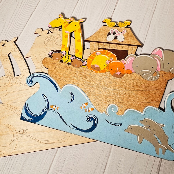 Noah's Ark Wood Cutouts, Craft Projects, Babies Cut Outs, Nursery Shower Gift, DIY, Paint Yourself, Unfinished Wood Cutout