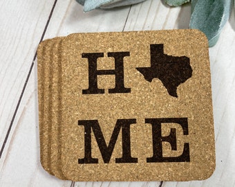 Home State Coasters, State Coaster, Laser Engraved Cork Coasters, Wedding Gift, Housewarming Gift, Closing Gift, State Coaster Set, Home