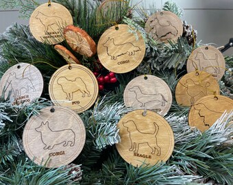 Wood Christmas Ornaments for Dog Breeds, Gifts for Corgi, German Shephard, Pug, Bulldog, Beagle, Scottie, Poodle, Cocker, Jack Russell Doxie