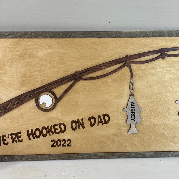 We're Hooked On Daddy Dad Grandpa – Personalized Father's Day Gift, Fishing Gift, Fisherman, Angler, Fishing Rod, Fishing Pole - Custom Gift