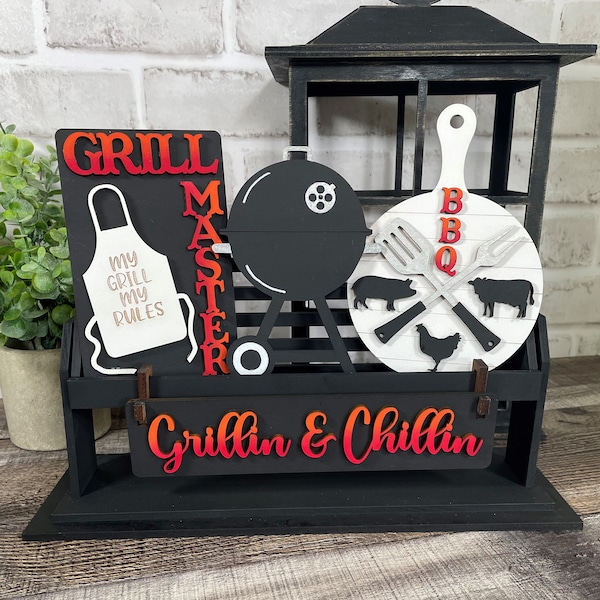 Grillen' & Chillen' Interchangeable Shelf Sitter, Wood Wagon, Raised Shelf, Wood Crate, Mantel Decor, Shelf Sitter, Barbeque, Dad gift