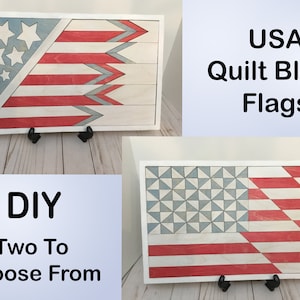 USA Flags - Unfinished Wood Quilt Block Kit – DIY – Patriot Home Décor – Paint Painting Party – Paint & Assemble Yourself - Adult Craft Kit