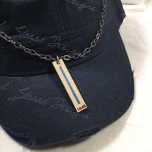Thin Blue Line LEO Personalized Necklace or Key Chain - Engraved Badge Number - Wood Bar Necklace - Back the Blue Law Enforcement Officers