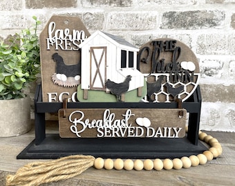 Breakfast Served  Daily Interchangeable Shelf Sitter, Wood Wagon, Raised Shelf, Wood Crate, Mantel Decor, Shelf Sitter, Kitchen Decor