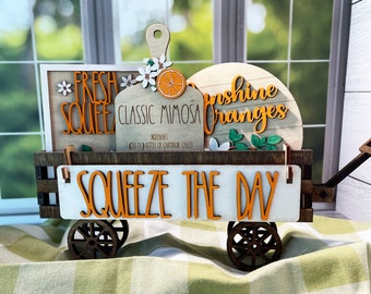 Squeeze The Day, Oranges Shelf Sitter, Kitchen Decor, Wood Wagon, Raised Shelf, Wood Crate, Mantel Decor, Shelf Sitter, Home Decor