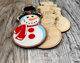 DIY Snowman Ornament Kit, Unfinished Wood Christmas Ornament, Laser Cut Snowman Craft, Holiday Paint Kit, Baltic Birch Winter Decoration