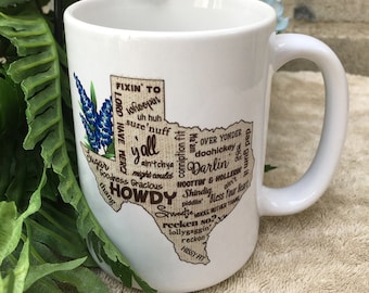 Texas Slang Words Coffee Cup, Ceramic Coffee Mug, Texas Coffee Cup, Texas Mug, Texas Gift, Texas Coffee Mug, Funny Texas Mug, Southern Cup