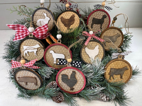Farmhouse Christmas Ornaments Embellished Farm Animal Ornaments
